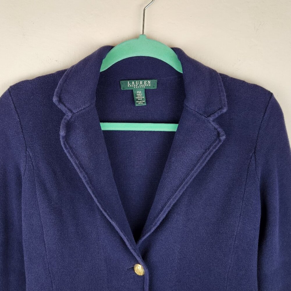LRL Lauren Ralph Lauren Navy Blue Cotton Knit Sweater Blazer sz PM - Picture 4 of 10